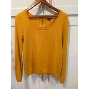 Gap Women Mustard Yellow Crew Neck Sweater Long Sleeve Zipper Detail XS cotton